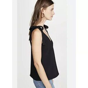 Amanda Uprichard Josephina Top Size Small Black Sleeveless Ties Bows V Neck Tank